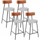 Kit 04 Banquetas Baixa Bar Cozinha Sala Jantar Milão L02 Couríssimo Camel Linho Cinza - Lyam Decor