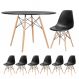 Mesa redonda Eames 120 cm + 6 cadeiras Eiffel DSW Mesa preto com cadeiras preto
