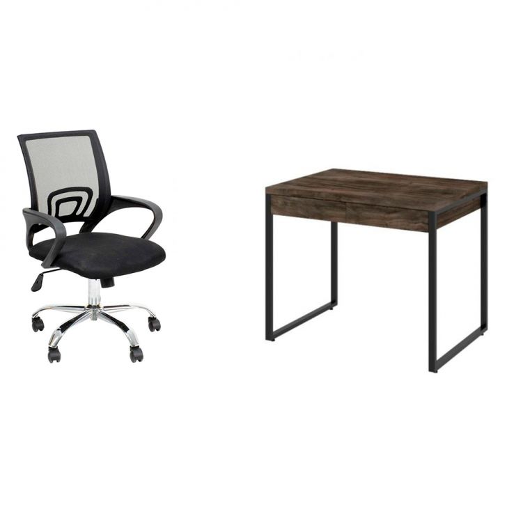 Conjunto de Mesa Kuadra 2 GV Marrom Escuro com Cadeira de Escritório Secretária Giratória New Java Preta