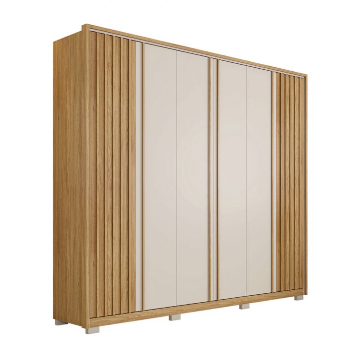 Image of Guarda-roupa Casal Apollo Ripado 6 Portas 4 Gavetas Buriti E Off White PLA-MO895CL85OFQMOB