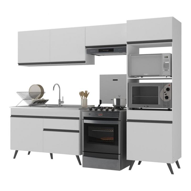 Armário de Cozinha Compacta 252cm Veneza Multimóveis V3693 Branco/Preto