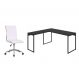 Conjunto de Mesa Kuadra II Preta 150 cm com Cadeira de Escritório Secretária Giratória Marilyn Branca