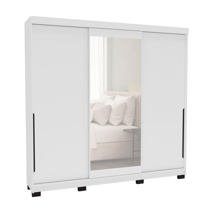 Guarda-roupa Casal Com Espelho Madrid 3 Portas 2 Gavetas Branco