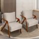 Kit 2 Poltronas Decorativas Confortáveis Para Sala Shine Suede Bege Pé Castanho - Clique E Decore