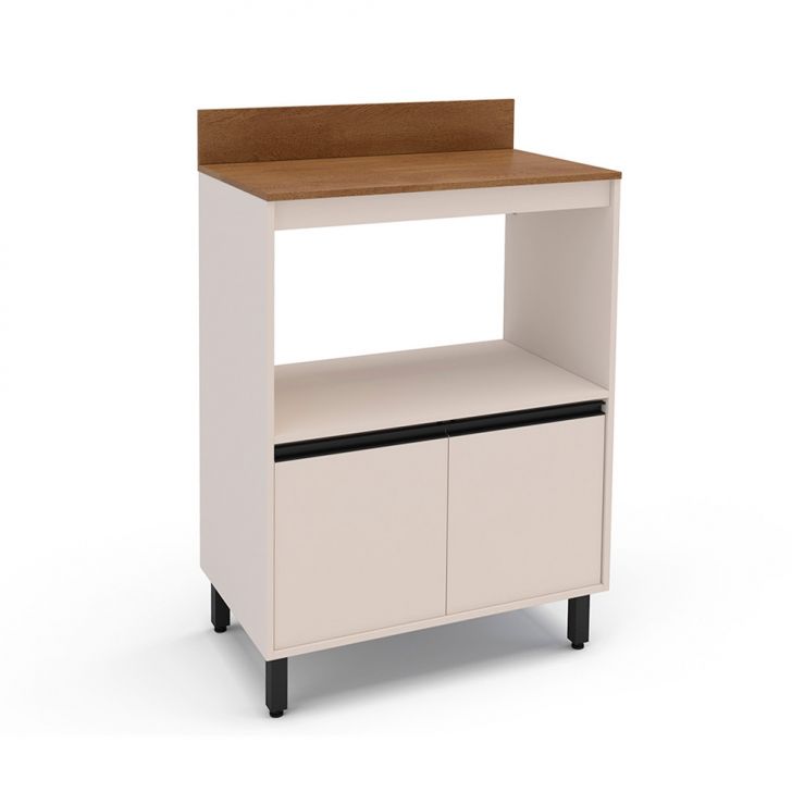 Balcão de Cozinha com Nicho Koya com Tampo 2 Portas Creme