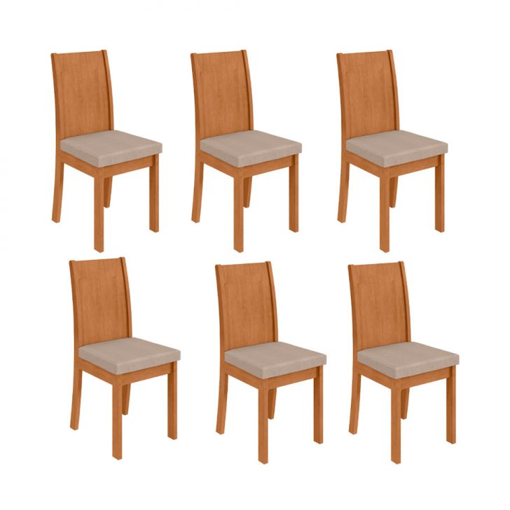 Conjunto com 6 Cadeiras Athenas Linho Bege e Amêndoa