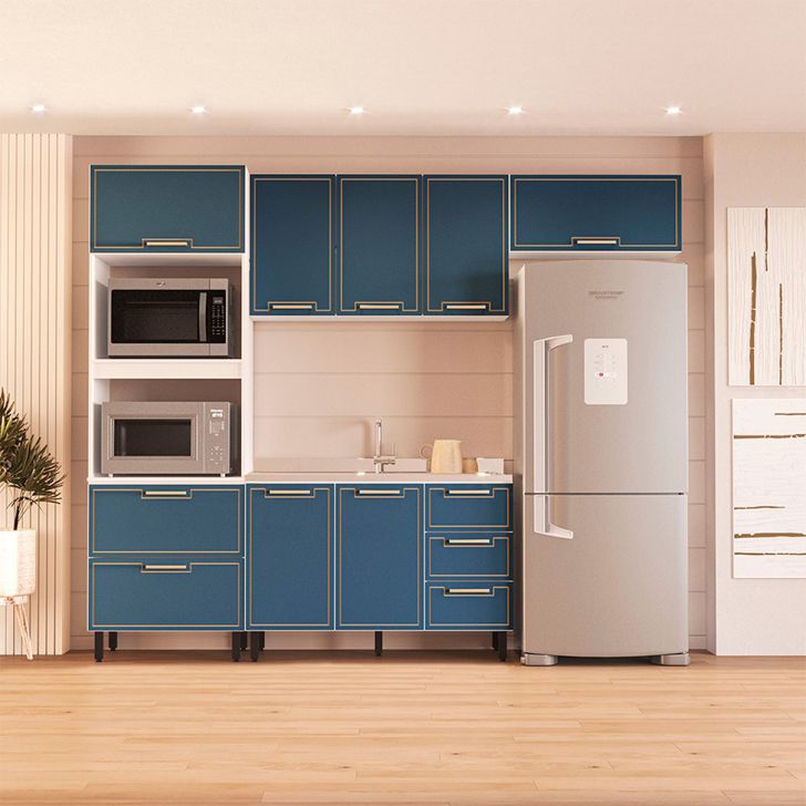 Image of Cozinha Compacta Sem Tampo Amara 8 Portas 4 Gavetas Azul E Branca PLA-MO895CL85POSMOB