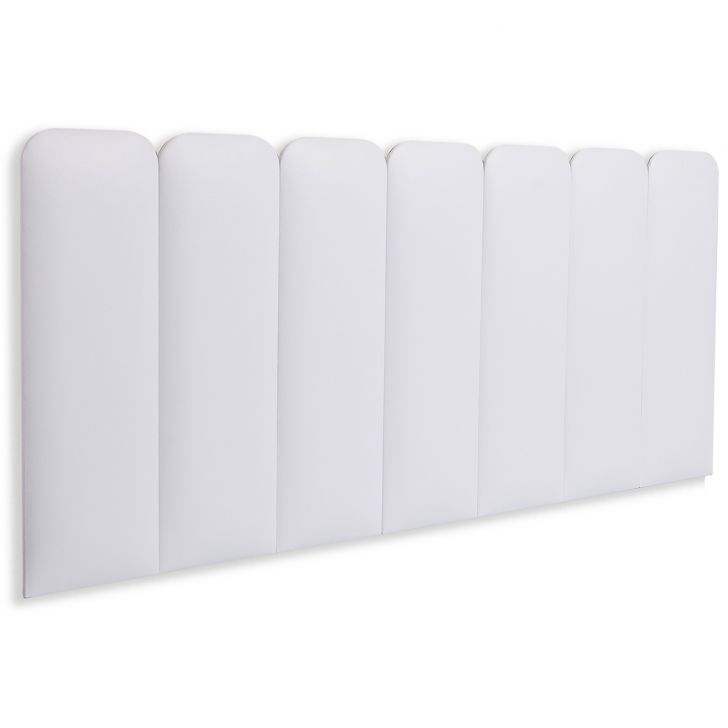 Cabeceira Casal Estofada Para Cama Box Kit 7 Placas Adesivas - Modelo Arredondada Courino Branco