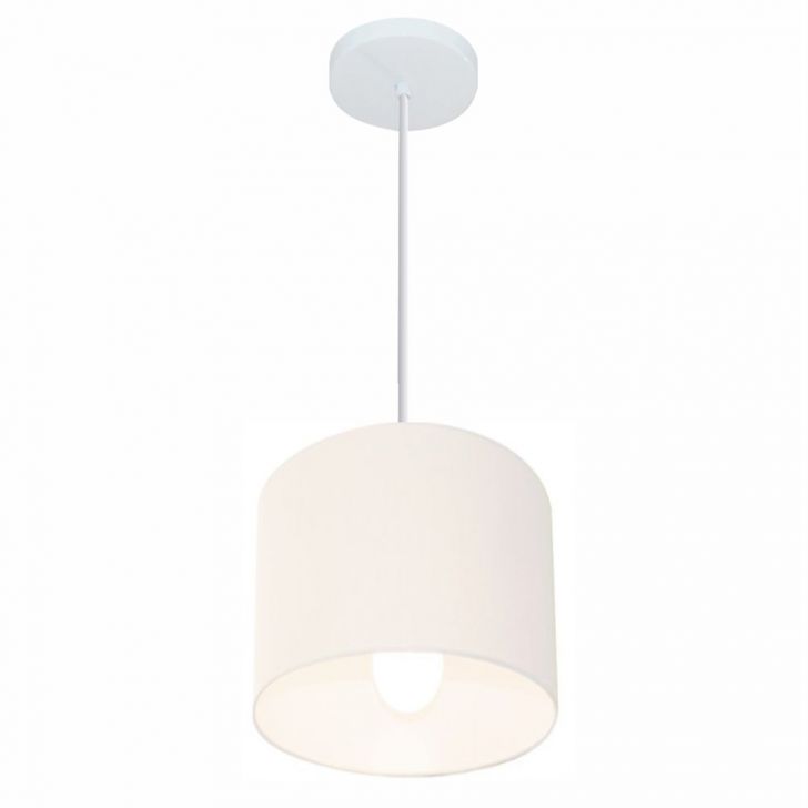 Pendente Cilíndrico Md-4046 Cúpula em Tecido 18x18cm Branco - Bivolt