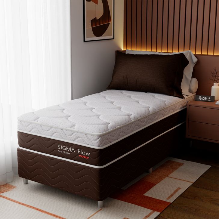 Cama Box Com Colchão Solteirão Sigma Flow Anti Stress (23x108x198)
