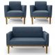 Sofá Namoradeira e 2 Poltronas Base Madeira Castanho Maressa Suede Azul Marinho - Ibiza