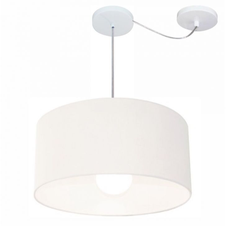 Pendente Cilíndrico Com Desvio Md-4230 Cúpula em Tecido 50x25cm Branco - Bivolt