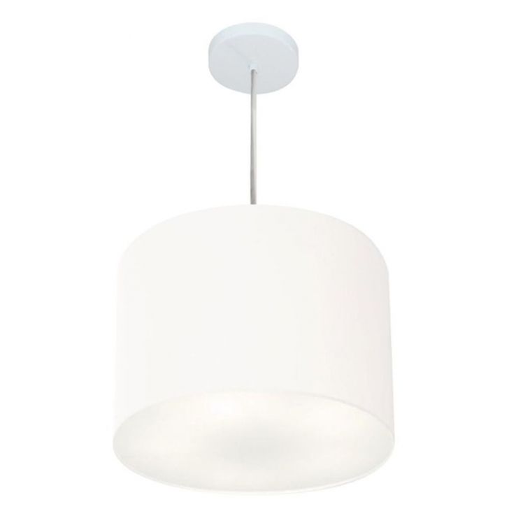 Pendente Cilíndrico Md-4212 Cúpula em Tecido 40x30cm Branco - Bivolt