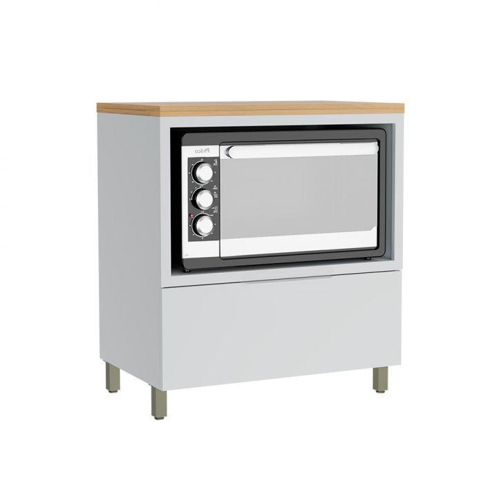 Balcão de Cozinha com Tampo Marquesa 100% MDF 1 Gaveta Branco e Nature