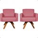 Kit 2 Poltronas Decorativas Hope Base Giratória Suede Rosê Pé Castanho