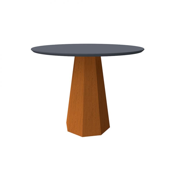 Mesa de Jantar Redonda com Tampo de Vidro Isis Cinza e Ype 100 cm