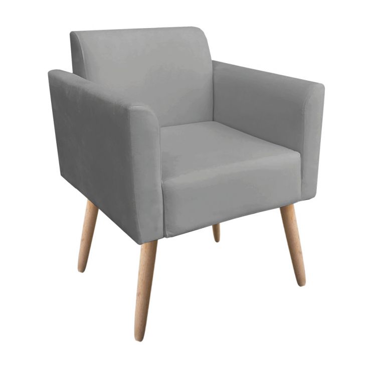 Poltrona Marisa Suede Grafite Pés Palito Natural D'Rossi