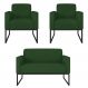 Kit Namoradeira e 2 Poltronas Decorativas Base Industrial Preta Maressa S23 Suede Verde - Ibiza