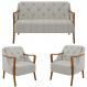 Kit Namoradeira 135cm e 2 Poltronas Decorativas Capitonê Lapa M22 Linho Cru - Mpozenato