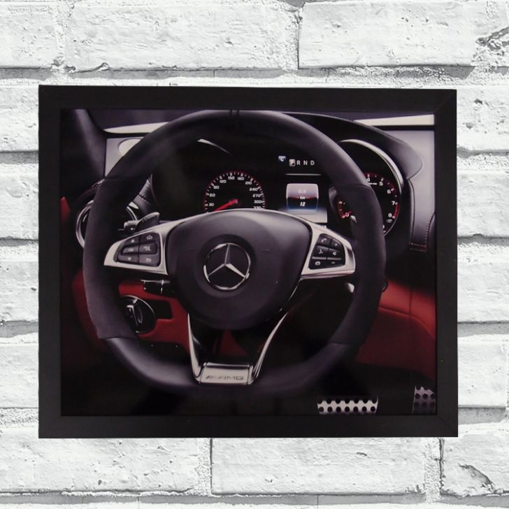 Quadro Decorativo Metal Volante Mercedes Cor Preto 40x50x2cm