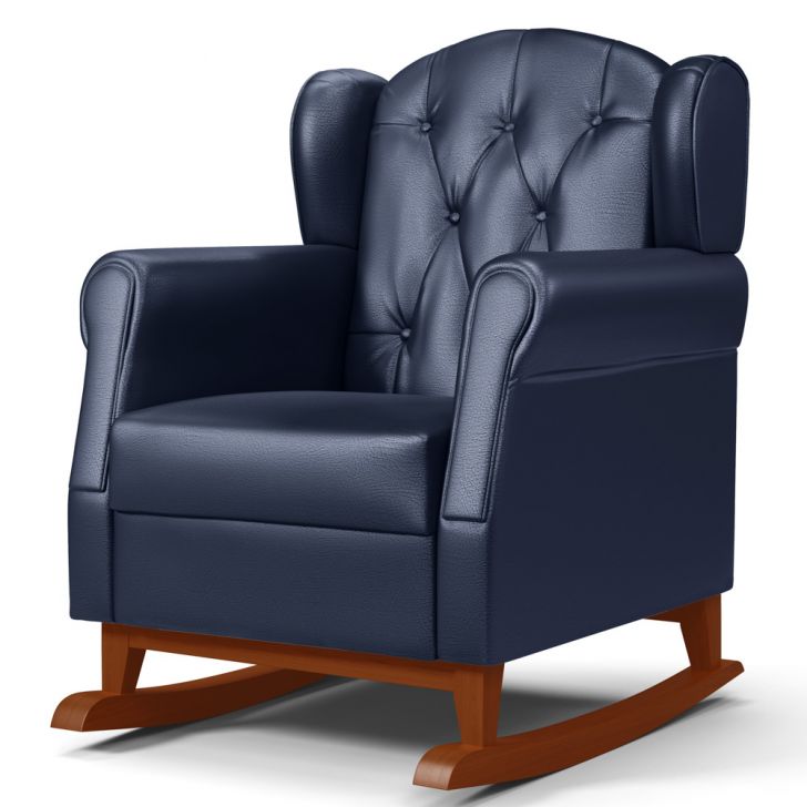 Poltrona de Amamentação e Descanso Base Madeira Balanço Lucy P04 Sintético Azul Marinho - Mpozenato