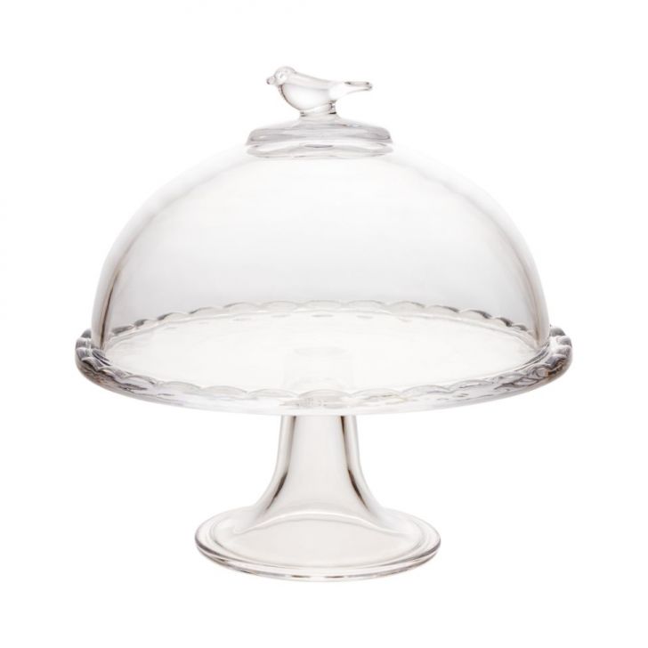 Prato de Servir com Tampa e Pé Bird Transparente