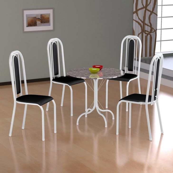 Conjunto De Mesa Alicante Com 4 Cadeiras Granada Branco E Preto Liso