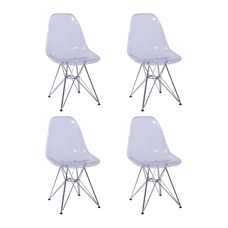 Conjunto com 4 Cadeiras DKR Eames Incolor e Cromado