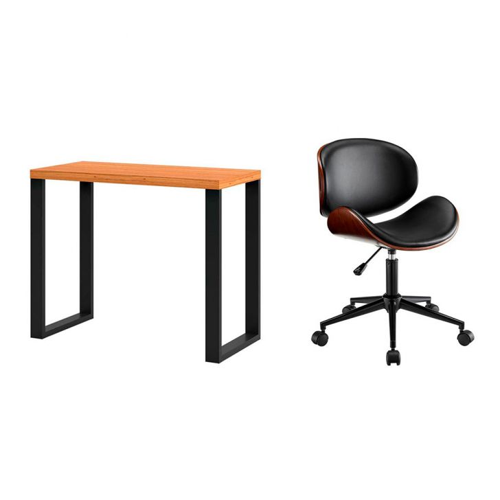 Conjunto de Mesa Anah Freijó com Cadeira de Escritório Diretor Giratória Bergen Preta