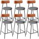 Kit 06 Banquetas Baixa Cozinha Jantar Milão L02 Couríssimo Camel Linho Cinza Escuro - Lyam Decor