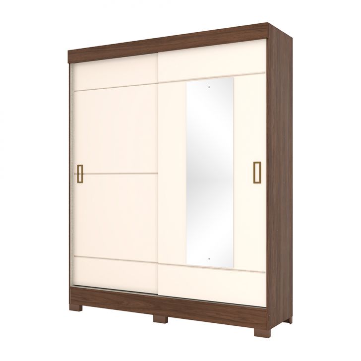 Guarda-roupa Casal Com Espelho Amsterdã 2 Portas 2 Gavetas Castanho E Off White