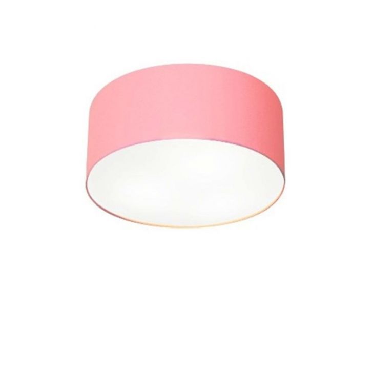 Plafon Cilíndrico Md-3010 Cúpula em Tecido 30x12cm Rosa Bebê - Bivolt