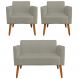 Conjunto Namoradeira e 2 Poltronas Decorativas Isabella Pés Palito Madeira Suede Nude G19 - Gran Belo