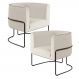 Kit 02 Poltronas Decorativas Fixa Base de Aço Preto Betina D02 Linho Bege C-443 - Lyam Decor