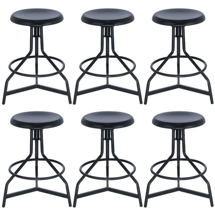 Kit 6 banquetas altas cozinha industrial loft aço giratória York Preto