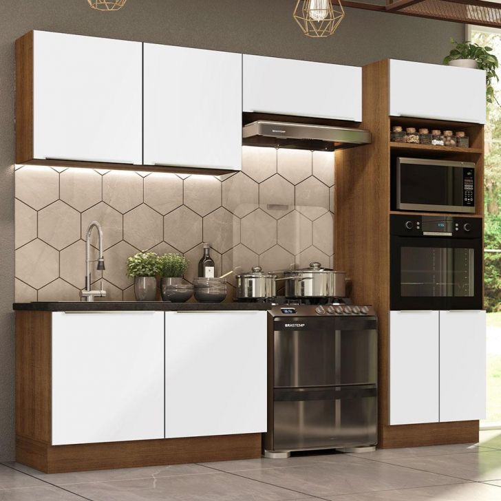 Cozinha Completa Madesa Lux 270001 com Armário e Balcão - Rustic/Branco Veludo