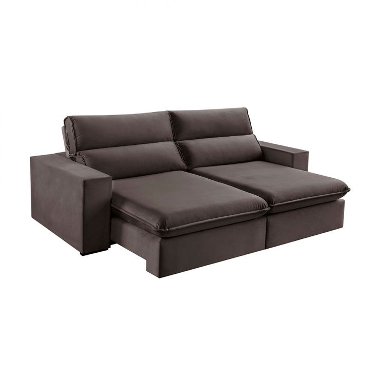 Sofá 5 Lugares Retrátil E Reclinável Free Veludo Cinza 290 Cm