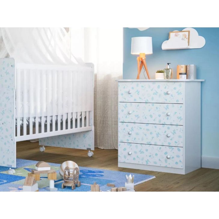 Cômoda Baby Azul Moderna Com 04 Gavetas Espaçosa Para Quarto Infantil Ic4