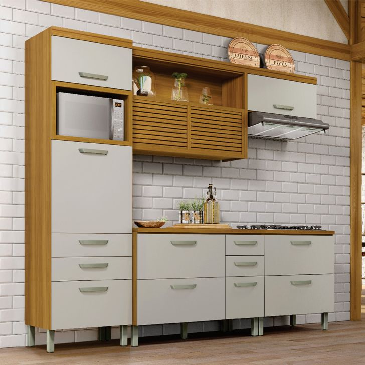 Cozinha Compacta Princesa 7 Portas 7 Gavetas Freijó e Off White