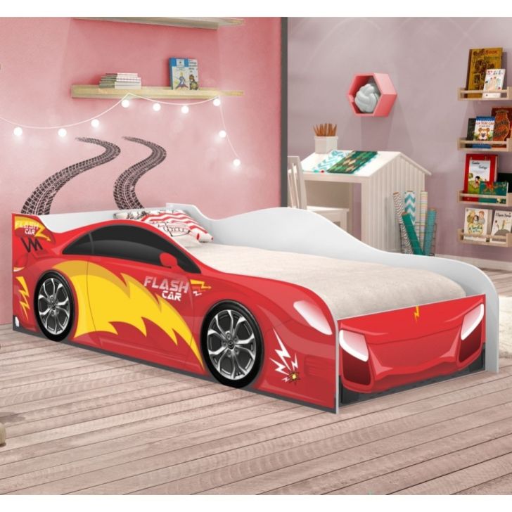 Cama Infantil Carro Velocista Vermelho com Colchão