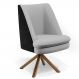 Poltrona Decorativa Base Giratória Pérsia D02 Linho Cinza D-315 Corano Preto B-97 - Lyam Decor