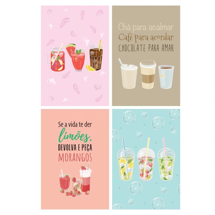 Placas Decorativas MDF Bebidas Refrescantes 20x30cm Kit 4un