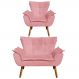 Kit Namoradeira 2 Lugares e 1 Poltrona Decorativa Pés Palito Opla Suede Rose - Ibiza