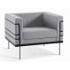 Poltrona Le Corbusier Linho Cinza Base Aço Preto - OOCA Móveis