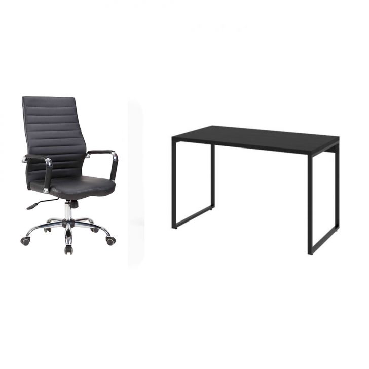 Conjunto de Mesa Kuadra 120 cm com Cadeira de Escritório Diretor Giratória Cleaner Preta