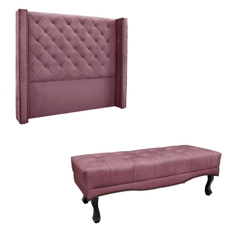 Conjunto de Cabeceira Solteiro com Recamier Vicenza Veludo Uva