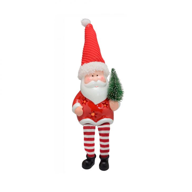 Enfeite Natalino Espressione Papai Noel com Luz Vermelho e Branco 24 cm