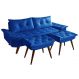 Sofa Bariloche 3 Lugares + 2 banquetas Retro Courino Azul Marinho Couro Sintetico Essencial Estofados