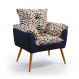 Poltrona Beta Suede Estampado Laranja com Azul Marinho Aradecor
