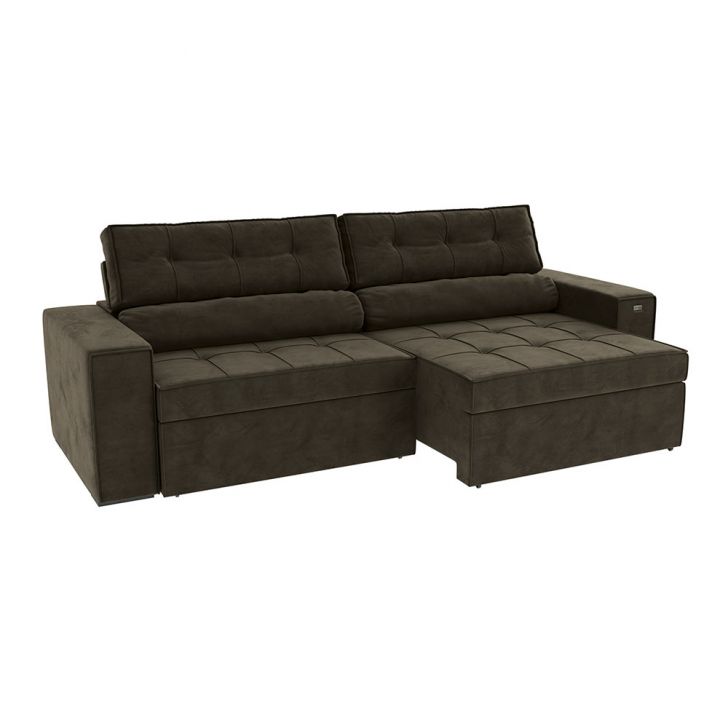 Image of Sofá 4 Lugares Retrátil E Reclinável Lanus Veludo Chumbo Escuro 270 Cm PLA-KA161UP75OOYMOB